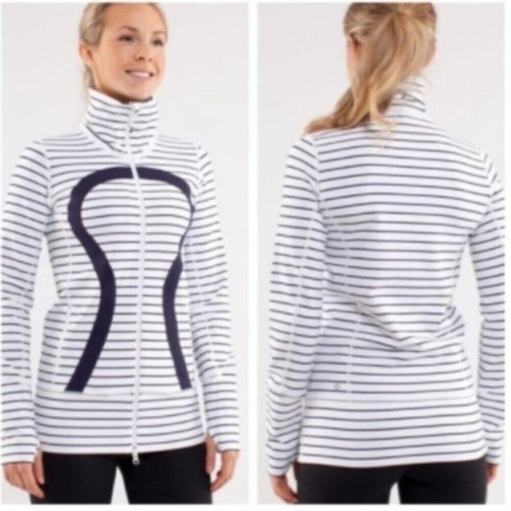 Lululemon In Stride Jacket Quiet Stripe White Deep Indigo / Deep Indigo Size 2